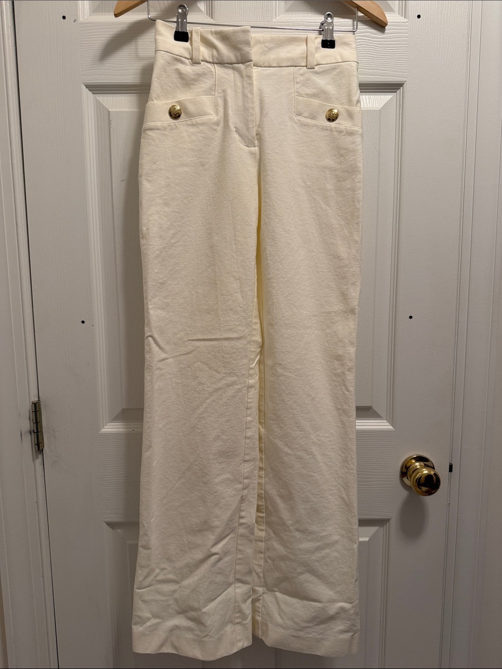 10 Crosby Derek Lam Cream Wide-Leg Trousers with Gold Accents